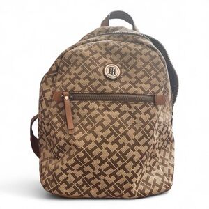 Tommy Hilfiger Tan and Brown Backpack with Signature Monogram
